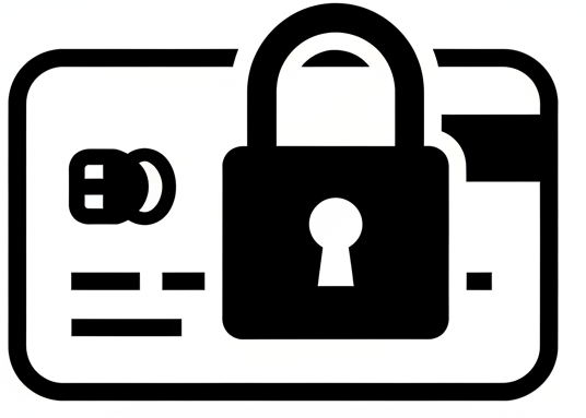 Je veux un logo en noir et blanc très simpliste d'une carte de credit avec un cadenas dessus. 